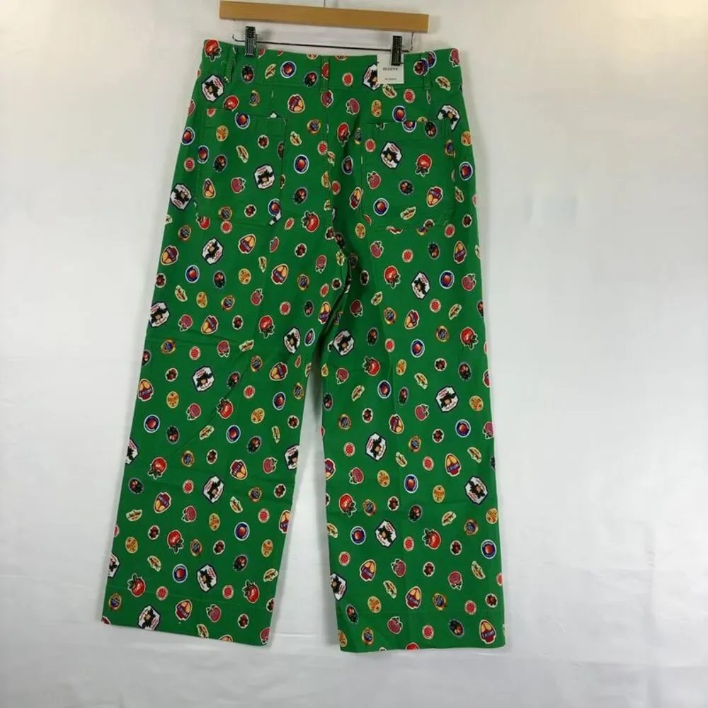 Anthropologie Green Wide-Leg Pants with Multicolor Dot Print